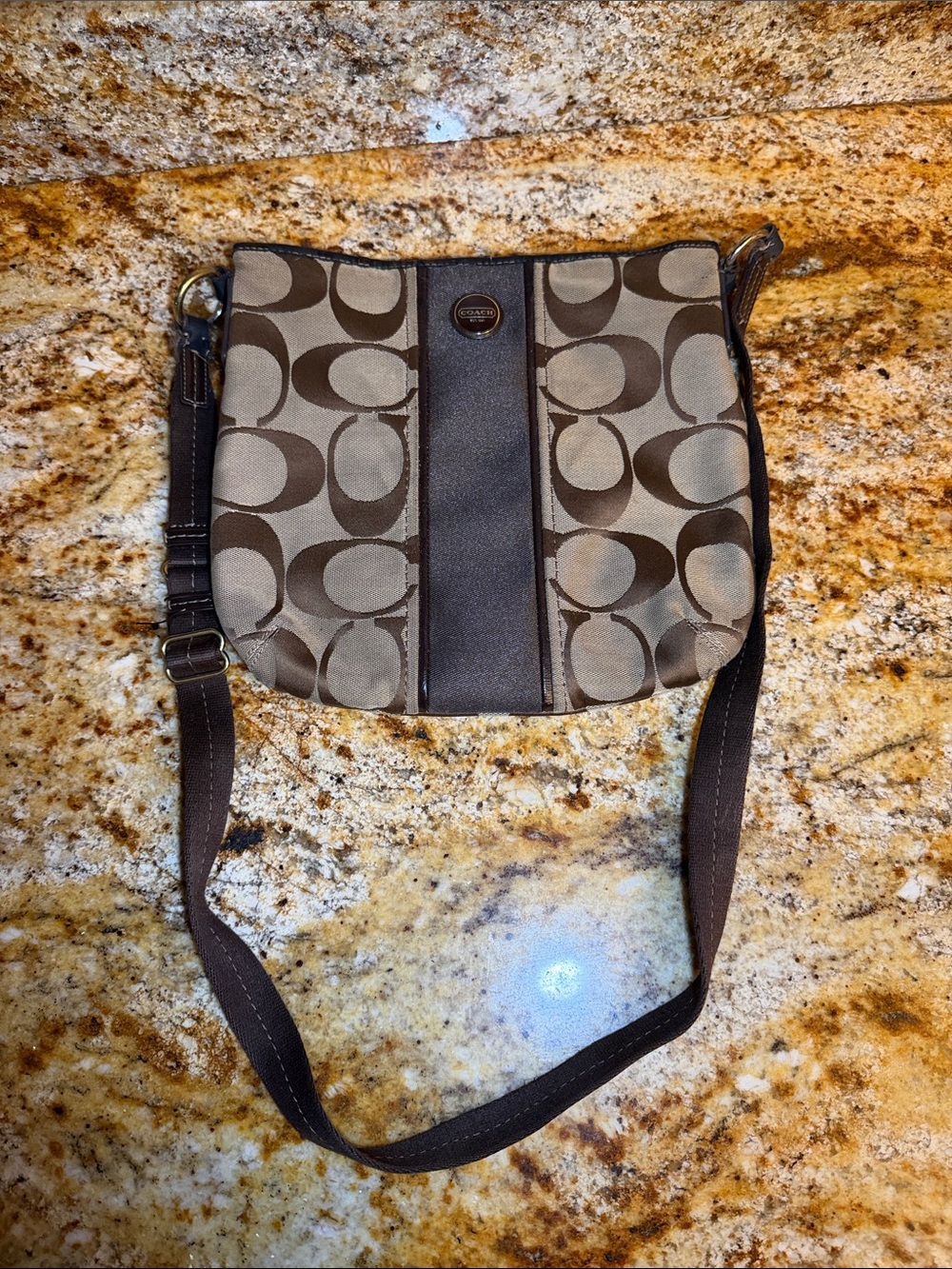 Coach Brown/Tan Signature Canvas Crossbody Bag
